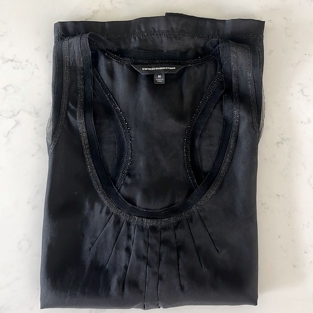 Express black racer back top